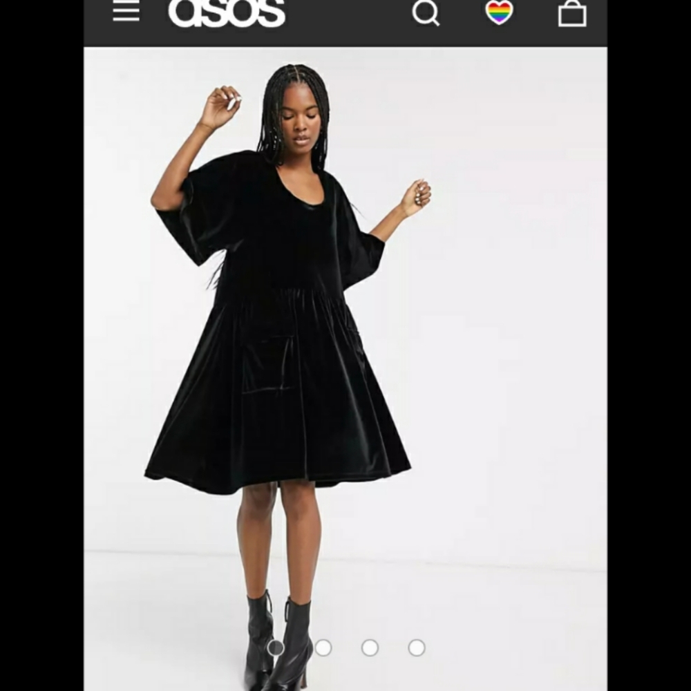 Asos Black Velvet Smock Dress With Pockets